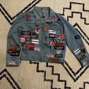 Connie Blue Jacket with Colorful Patches